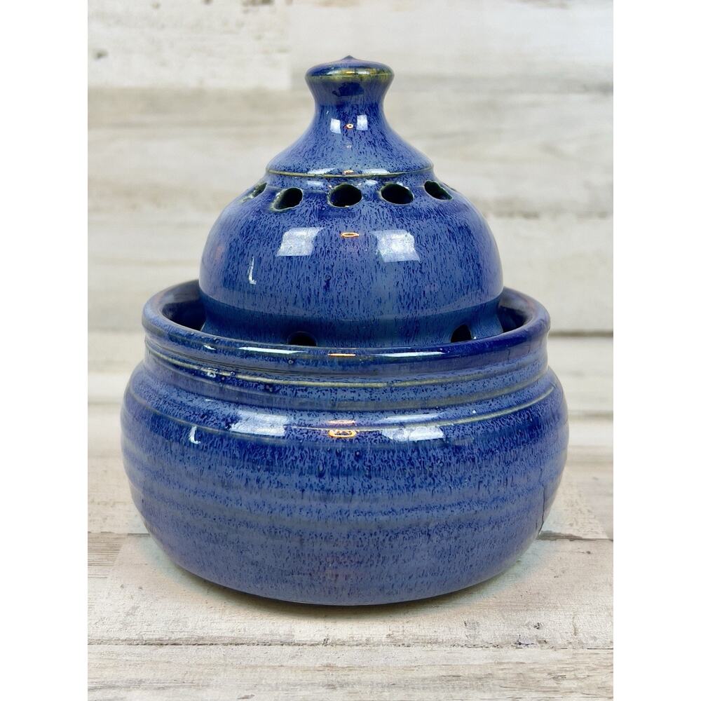 Rare Earth Pottery Blue Glaze Stoneware Oil Lamp Signed Stuart FL Handmade USA